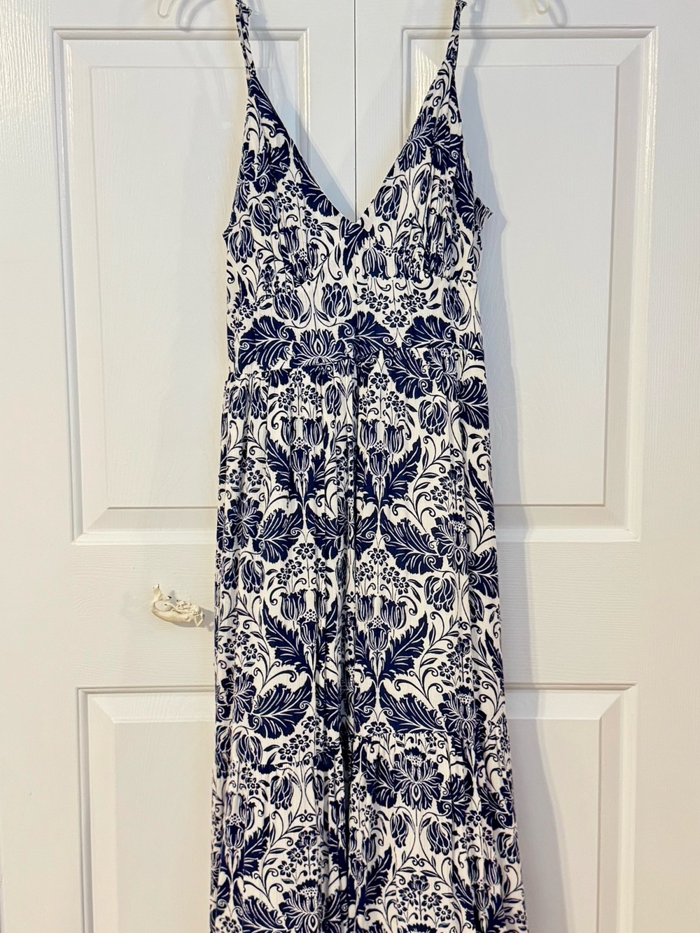 Blue & White Floral V-Neck Maxi Dress